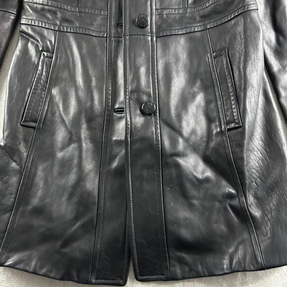 Jones New York Women Leather Jacket Size Large Long Sleeve Button Black - Picture 2 of 5
